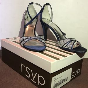 RSVP Navy Blue Heel with Rhinestones
